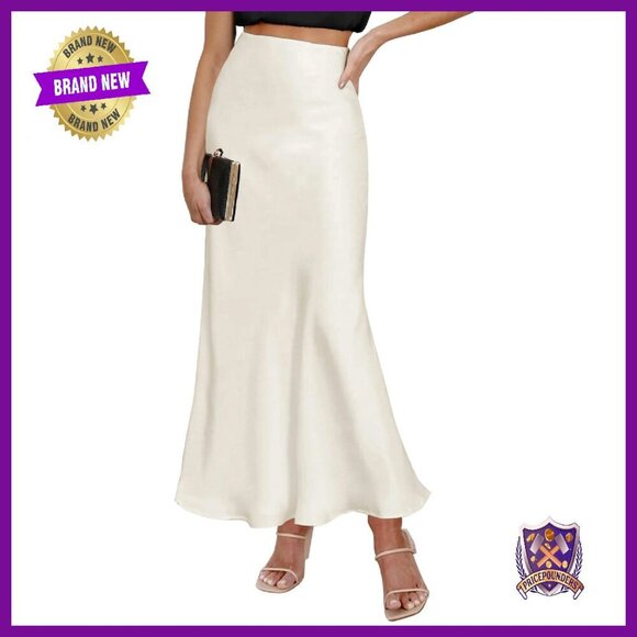 Satin Maxi Skirt High Waisted Elastic A-Line Flowy Long Skirt